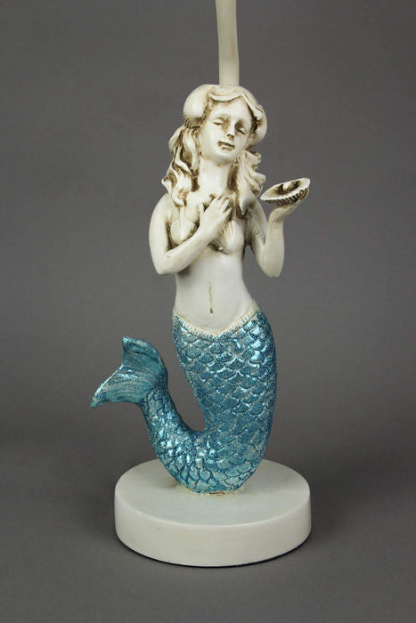 1 - Image 3 - Blue Glitter Tail Mermaid Resin Table Lamp with Burlap Shade, Ideal for Beachy Bedrooms and Nautical-Themed