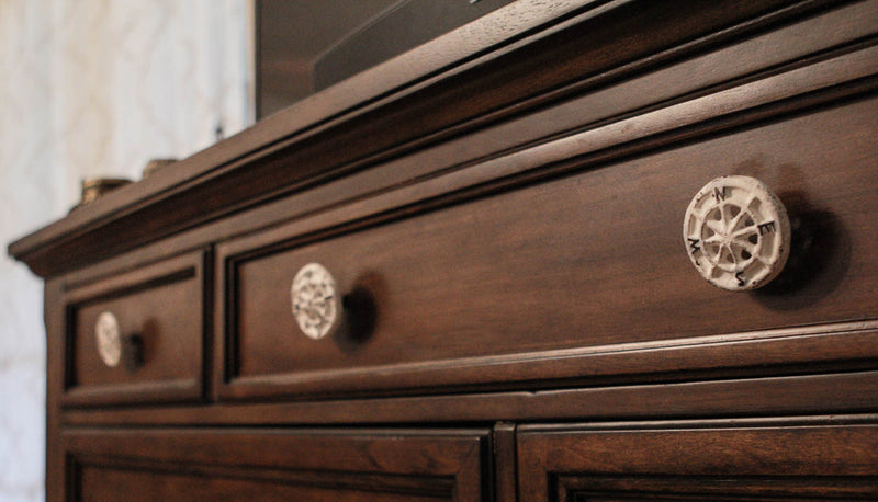 White - Image 6 - Set of 12 Antique White Cast Iron Nautical Compass Rose Cabinet Pulls or Drawer Knobs - 2 Inches in