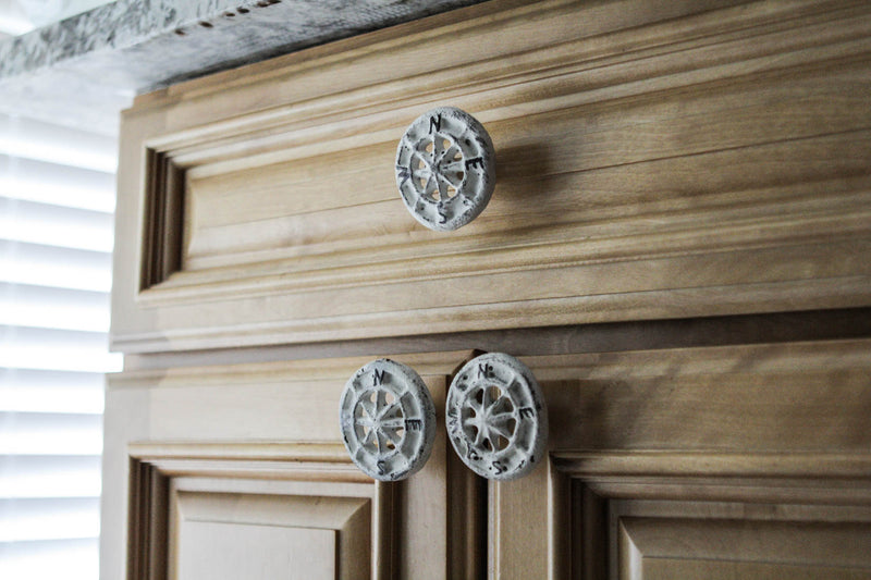 White - Image 7 - Set of 12 Antique White Cast Iron Nautical Compass Rose Cabinet Pulls or Drawer Knobs - 2 Inches in