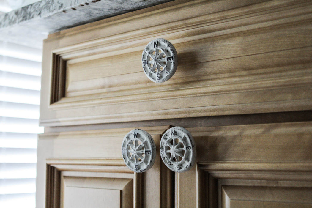 White - Image 7 - Set of 12 White Cast Iron Nautical Compass Rose Cabinet Hardware Knobs Drawer Pull Handle Room Décor