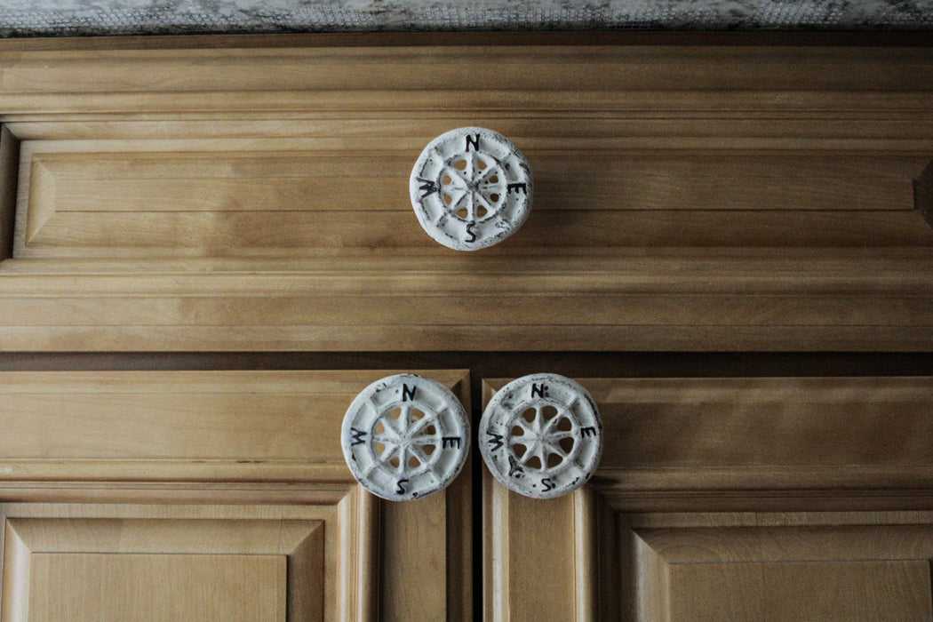 White - Image 8 - Set of 12 Antique White Cast Iron Nautical Compass Rose Cabinet Pulls or Drawer Knobs - 2 Inches in