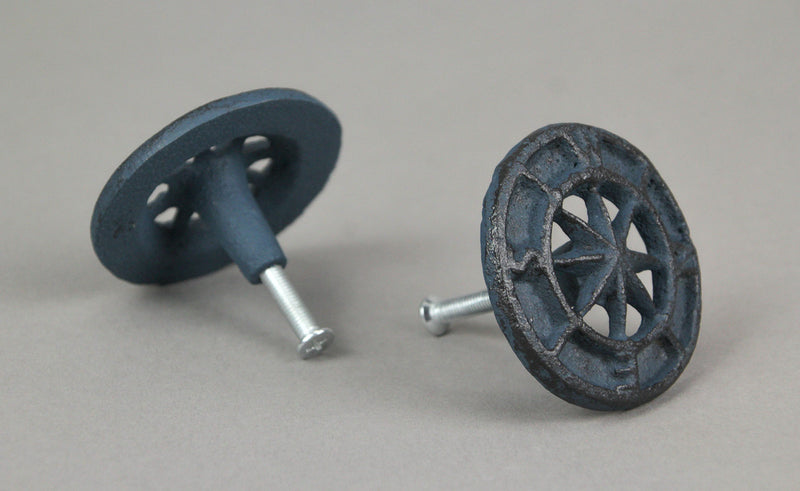 Blue - Image 4 - Set of 12 Dark Blue Cast Iron Cabinet Hardware Knobs: Nautical Compass Rose Drawer Pulls, Each 2.25 Inches