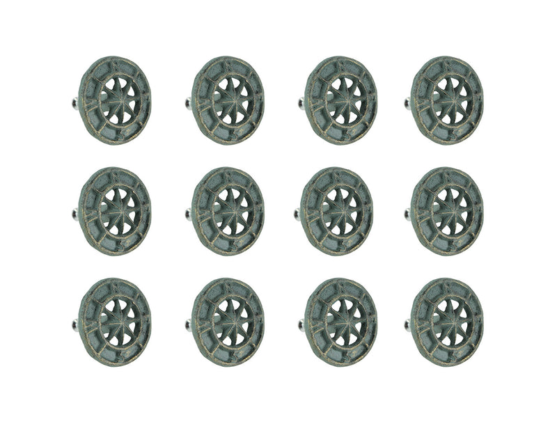 Green - Image 1 - Set of 12 Verdigris Green Cast Iron Nautical Compass Rose Drawer Pull Knobs Cabinet Hardware Handles Room
