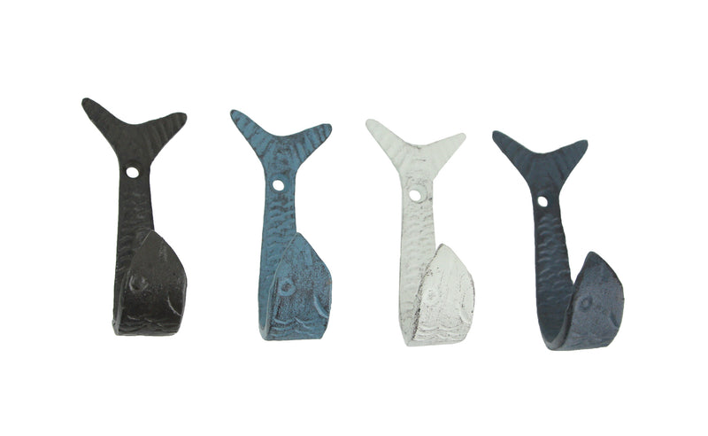Nautical - Image 1 - Set of 4 Coastal Color Cast Iron Flipping Fish Decorative Wall Hooks - 4 Inches High - Perfect for