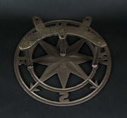 Bronze Finish Cast Iron Nautical Compass Rose Decorative Wall Mounted Garden Hose Hanger - Easy to Install - Coastal Outdoor