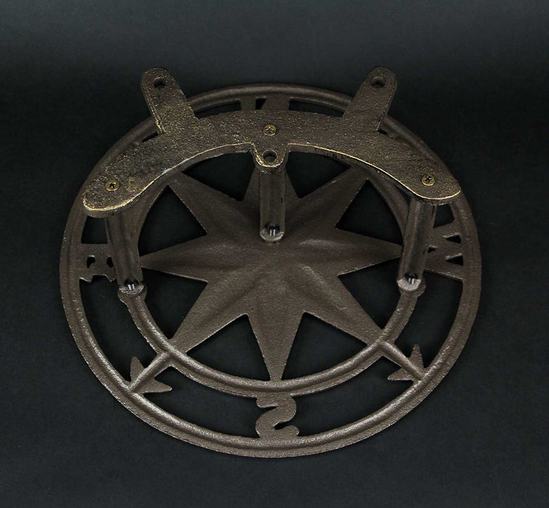 Bronze Finish Cast Iron Nautical Compass Rose Decorative Wall Mounted Garden Hose Hanger - Easy to Install - Coastal Outdoor