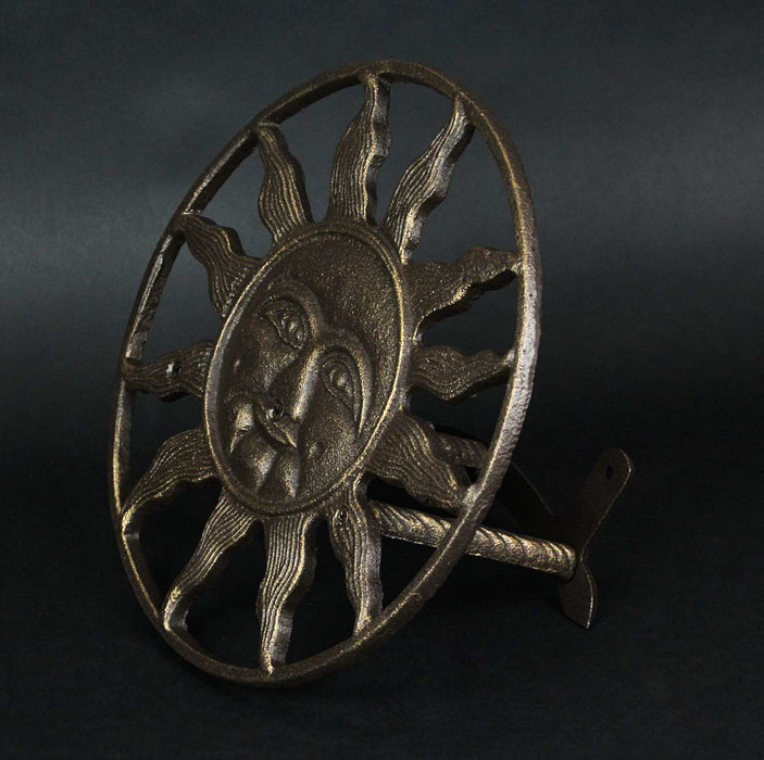 Bronze - Image 2 - Bronze Finish Cast Iron Sun Face Garden Hose Holder - 12 Inches in Diameter - Decorative Wall-Mounted