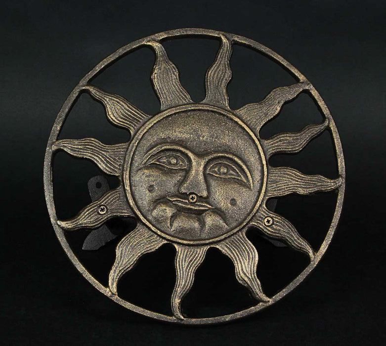 Bronze - Image 3 - Bronze Finish Cast Iron Sun Face Garden Hose Holder - 12 Inches in Diameter - Decorative Wall-Mounted