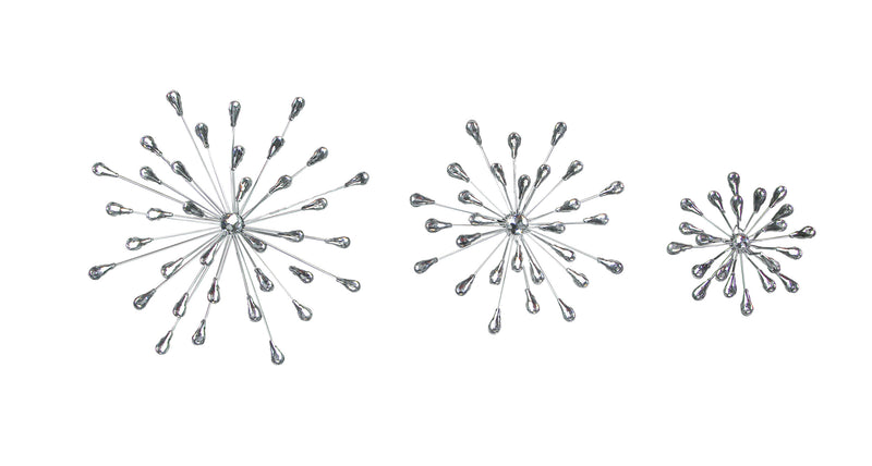 Silver - Image 1 - Set of 3 Metal Starburst Wall Sculptures - Silver Finish, Durable & Elegant Home Decor,12", 9", 6"