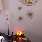 Set of 3 Antique Gold Radiant Starburst Wall Sculptures - Midcentury Modern Metal Art Accents - Large, Medium, and Small