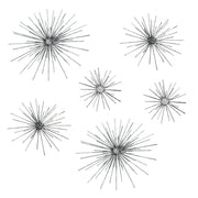 Set of 6 Antique Silver Finish Radiant Starburst Metal Wall Decor Sculptures, 12, 9, 6 Inches in Diameter - Modern