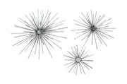 Set of 3 Aged Silver Finish Mid-Century Modern Atomic Star Burst Wall Sculptures MCM Decor 12, 9, 6 Inch Diameter - Stylish