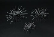 Set of 3 Aged Silver Finish Mid-Century Modern Atomic Star Burst Wall Sculptures MCM Decor 12, 9, 6 Inch Diameter - Stylish