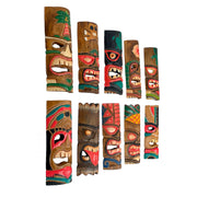 Set of 10 Hand-Carved Tiki Masks - 12-Inch Polynesian Wooden Wall Decor, Artisan-Crafted by Indonesian Masters, Vibrant