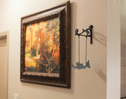 Rustic Brown and Sea Green Cast Iron Swimming Mermaid Hanging Wall Sculpture, 14.25 Inches High, Adorned with a Rustic Scroll