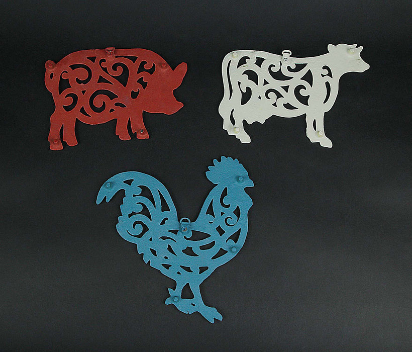 Multicolored - Image 7 - Set of 3 Red, White, and Blue Cast Iron Cow, Pig, and Rooster Kitchen Trivets Decorative Wall Art