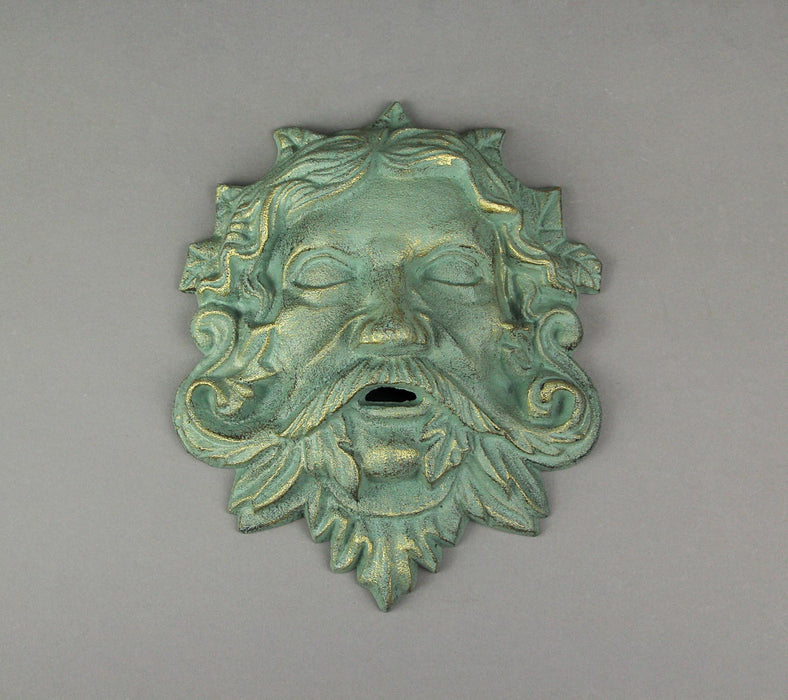Cast Iron Celtic Green Man Wall Décor Art Hanging | Antiqued Verdigris Green Finish | Symbol of Rebirth and Growth |