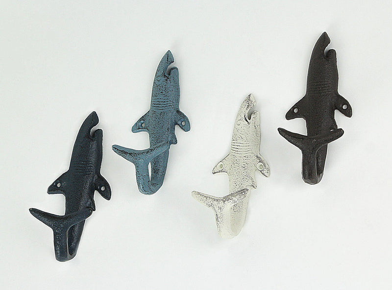 Nautical - Image 2 - Set of 4 Cast Iron Shark Tail Wall Hooks - Nautical Beach-Themed Bathroom Towel and Coat Hanging Decor -