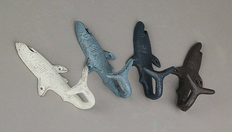 Nautical - Image 7 - Set of 4 Cast Iron Shark Tail Wall Hooks - Nautical Beach-Themed Bathroom Towel and Coat Hanging Decor -