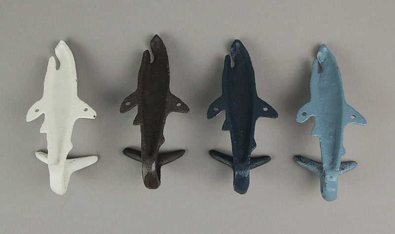 Nautical - Image 8 - Set of 4 Cast Iron Shark Tail Wall Hooks - Nautical Beach-Themed Bathroom Towel and Coat Hanging Decor -