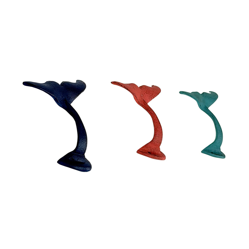Zeckos Set of 3 Cast Iron Whale Tail Wall Hooks, 5 Inch Coastal Nautical Image 3
