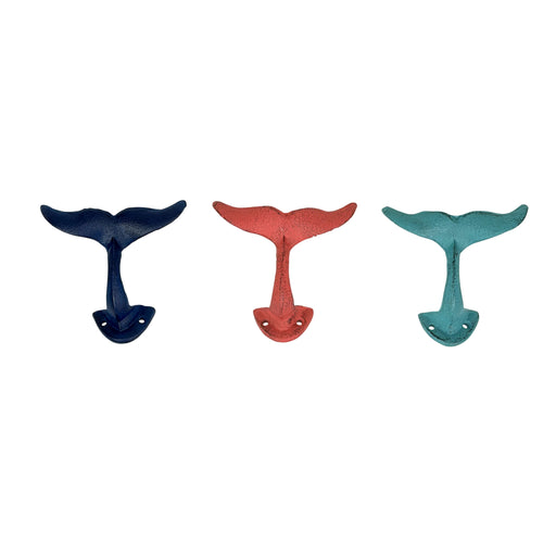 Zeckos Set of 3 Cast Iron Whale Tail Wall Hooks, 5 Inch Coastal Nautical Image 2