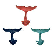 Zeckos Set of 3 Cast Iron Whale Tail Wall Hooks, 5 Inch Coastal Nautical Image 1