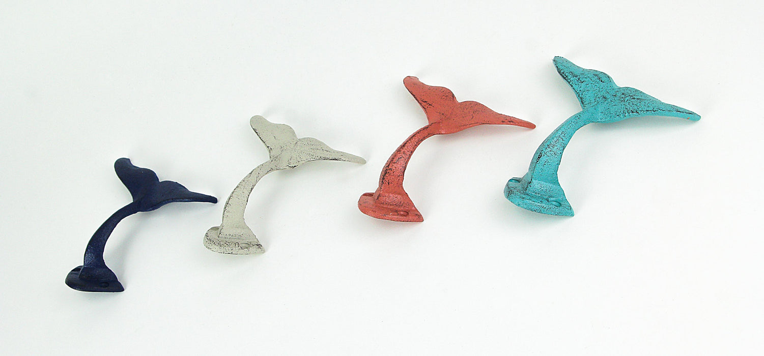 Multicolored - Image 2 - Set of 4 Cast Iron Whale Tail Wall Hooks Nautical Decorative Towel or Coat Hanging Beach House