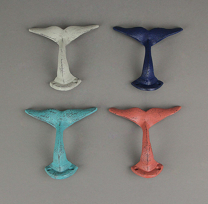 Multicolored - Image 7 - Set of 4 Cast Iron Whale Tail Wall Hooks Nautical Decorative Towel or Coat Hanging Beach House