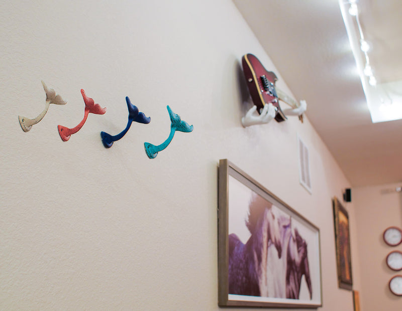 Multicolored - Image 4 - Set of 4 Cast Iron Whale Tail Wall Hooks Nautical Decorative Towel or Coat Hanging Beach House