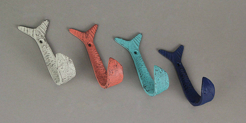 Coastal Coral - Image 11 - Set of 4 Cast Iron Flipping Fish Wall Hooks 4 Inches Long– Easy to Hang - Coastal Decor Perfection