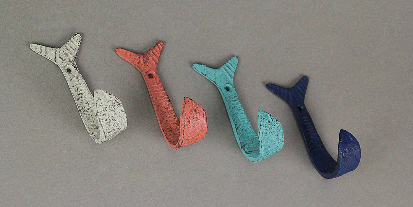 Coastal Coral - Image 11 - Set of 4 Cast Iron Flipping Fish Wall Hooks 4 Inches Long– Easy to Hang - Coastal Decor Perfection