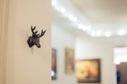 Set of 3 Rustic Brown Cast Iron Deer Head Wall Hooks for Lodge and Cabin Decor - 4.25 Inches Long - Antique Brown Hooks for