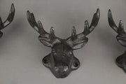 Set of 3 Rustic Brown Cast Iron Deer Head Wall Hooks for Lodge and Cabin Decor - 4.25 Inches Long - Antique Brown Hooks for