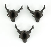 Set of 3 Rustic Brown Cast Iron Deer Head Wall Hooks for Lodge and Cabin Decor - 4.25 Inches Long - Antique Brown Hooks for