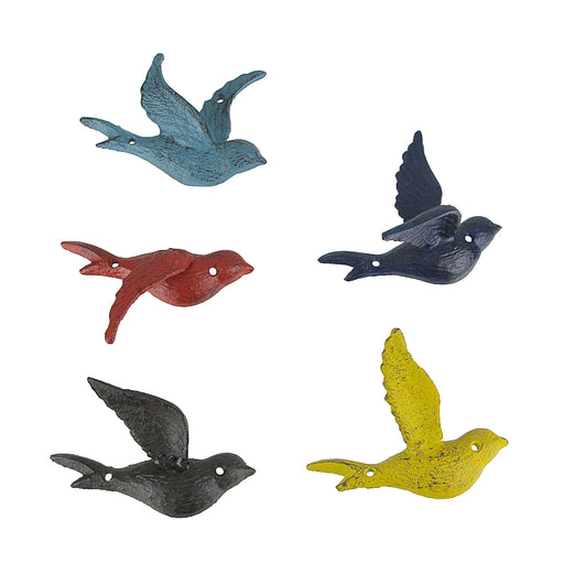 Multicolored - Image 1 - Set of 5 Colorful Cast Iron Distressed Finish Flying Bird Decorative Accent Wall Décor Sculptures