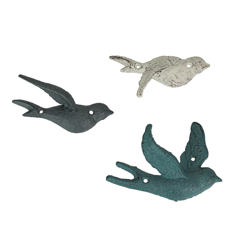 Coral - Image 2 - Charming Set of 5 Coastal Coral Color Cast Iron Flying Birds Wall Sculptures: Rustic Country Decorative