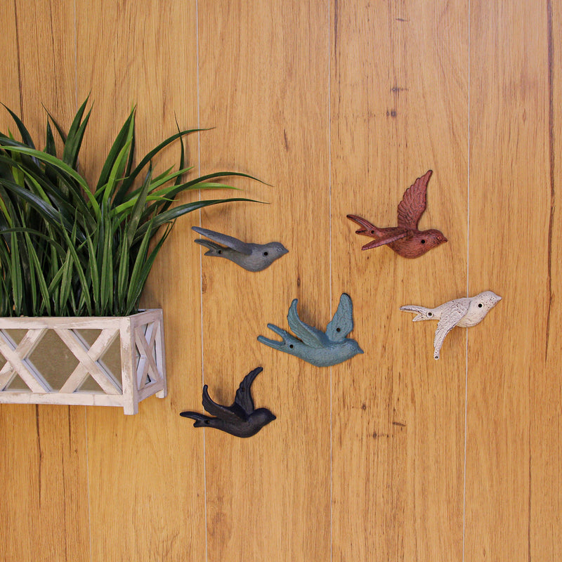 Coral - Image 4 - Charming Set of 5 Coastal Coral Color Cast Iron Flying Birds Wall Sculptures: Rustic Country Decorative