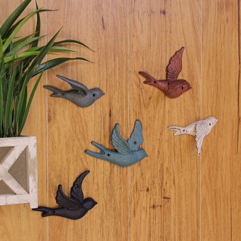 Coral - Image 5 - Charming Set of 5 Coastal Coral Color Cast Iron Flying Birds Wall Sculptures: Rustic Country Decorative