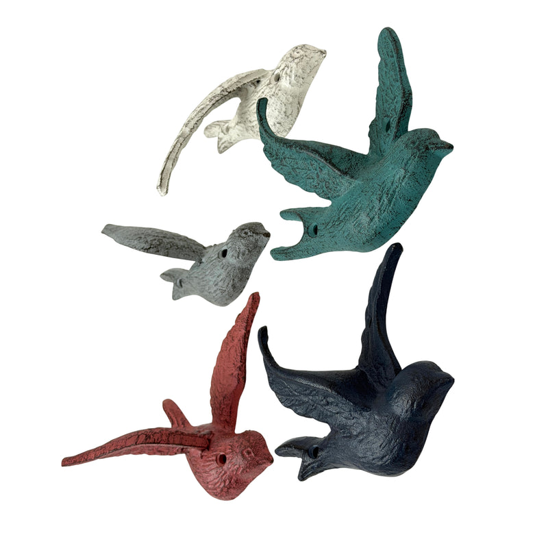 Coral - Image 8 - Set of 5 Flying Bird Wall Sculptures, Coastal Coral Cast Iron, 5.25 Inch