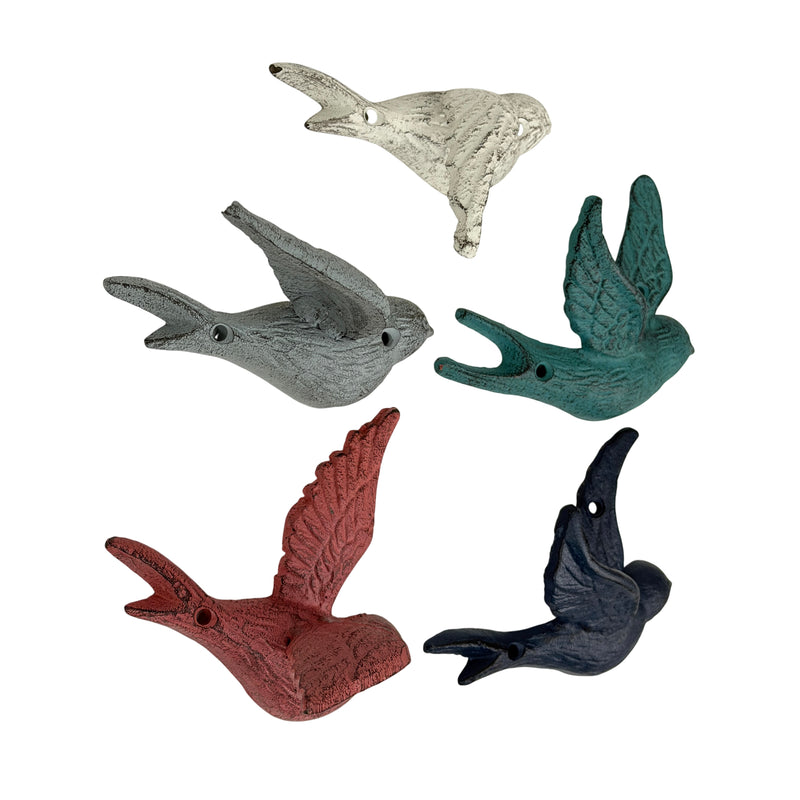 Coral - Image 2 - Set of 5 Flying Bird Wall Sculptures, Coastal Coral Cast Iron, 5.25 Inch