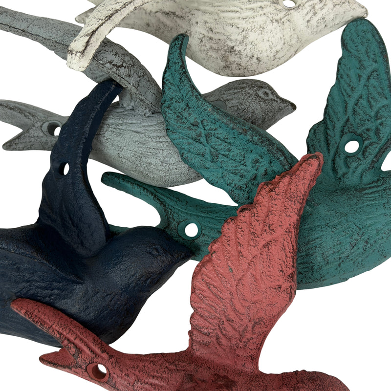 Coral - Image 9 - Set of 5 Flying Bird Wall Sculptures, Coastal Coral Cast Iron, 5.25 Inch