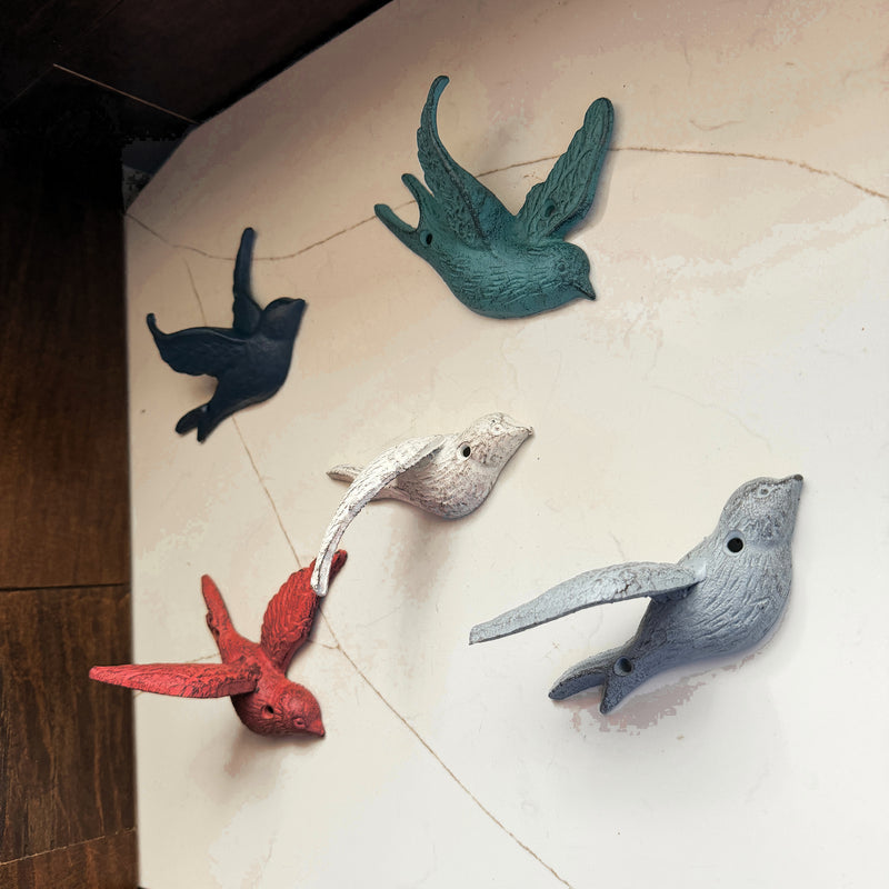 Coral - Image 5 - Set of 5 Flying Bird Wall Sculptures, Coastal Coral Cast Iron, 5.25 Inch