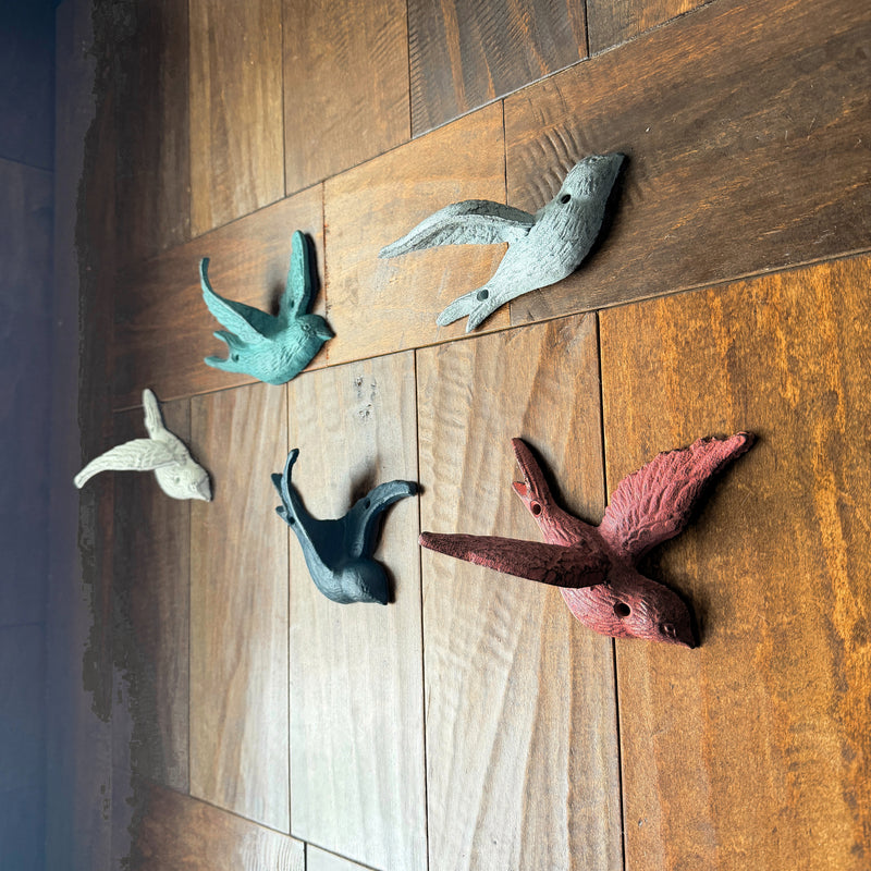 Coral - Image 6 - Set of 5 Flying Bird Wall Sculptures, Coastal Coral Cast Iron, 5.25 Inch