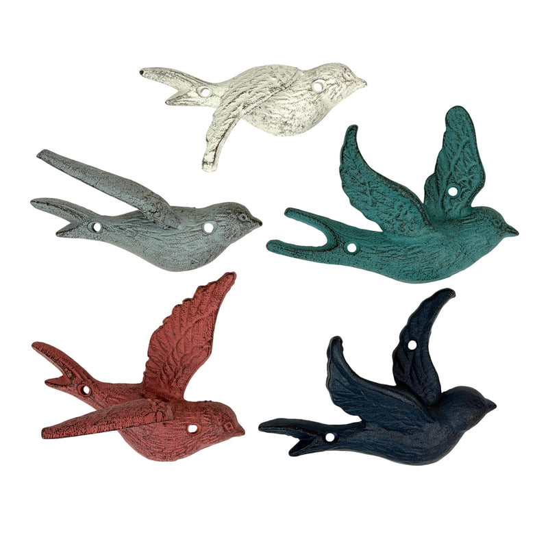 Coral - Image 1 - Set of 5 Flying Bird Wall Sculptures, Coastal Coral Cast Iron, 5.25 Inch