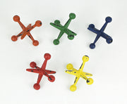 Vibrant Set of 5 Cast Iron Toy Jack Decorative Sculptures - Nostalgic Red, Orange, Green, Blue, and Yellow Accents - 4.75