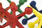 Vibrant Set of 5 Cast Iron Toy Jack Decorative Sculptures - Nostalgic Red, Orange, Green, Blue, and Yellow Accents - 4.75