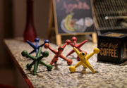 Vibrant Set of 5 Cast Iron Toy Jack Decorative Sculptures - Nostalgic Red, Orange, Green, Blue, and Yellow Accents - 4.75