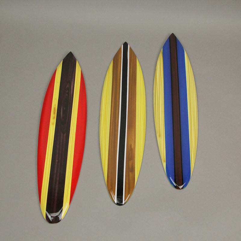Multicolored - Image 2 - Set of 3 Natural Finish Wood Racing Stripe Surfboard Wall Décor Hangings - Easy Installation -