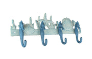 Enchanting Blue and White Cast Iron Seahorse Nautical Sea Life Decorative Wall Hook, Towel Hanger or Coat Rack - Perfect